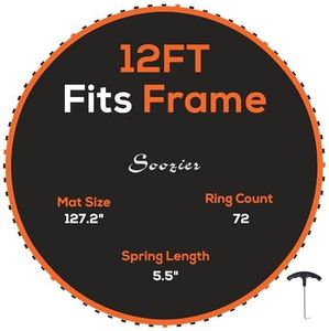 Soozier Trampoline Replacement Mat, Fits 12' Trampoline with 72 V Hooks, 5. 5" Springs, Trampoline Mat with 8 Rows of Stitching, Spring Pull Tool Spring, Frame not Included, Orange