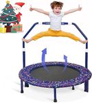 36'' Kids Trampoline Mini Trampoline Foldable Bungee Rebounder with Adjustable Foam Handrails and Safety Padded Protective Cover Practice Jumping Indoor/Outdoor for Toddler Boys Girls