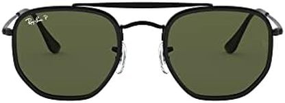 Ray-Ban RB3648M The Marshal II Hexagonal Sunglasses, Black/Polarized G-15 Green, 52 mm
