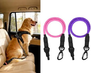 PetBonus Dog Seat Belt for Car, 2 Packs Durable Rope Dog Car Harness Seatbelt for Vehicle, Pet Tether Safety Restraint with Heavy Duty Buckle Hook Latch Lockable Clip for All Breeds (Purple, Pink)