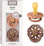 BIBS Pacifiers - Boheme Collection | BPA-Free Baby Pacifier | Made in Denmark | Set of 2 Peach/Woodchuck Color Premium Soothers | Size 0-6 Months