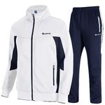 TBMPOY Men's Tracksuits Sweatsuits for Men Sweat Track Suits 2 Piece Casual Athletic Jogging Warm Up Full Zip Sets, 03 White+darl Blue, XX-Large