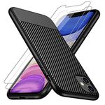 Losvick Case Compatible with iPhone 11 with 2x Tempered Glass Screen Protector, Soft Silicone Slim Shockproof Bumper Protection Matte TPU Anti-Scratch Phone Cover for iPhone 11-6.1 inch- Black
