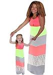 TYQQU Mom and Me Dress Sleeveless Maxi Dresses for Family Bohemian Matching Dress with Flower for Summer Green Pink Gray M