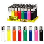 Clipper Reusable Lighter, Classic Large Refillable Lighters, Solid Assorted Colors Collection, Display of 48 Units (8 Colors), Multi-Purpose Lighter, Premium Quality, Unique Packing Tool, Everyday Use