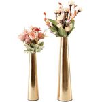 Behoma Golden Metal Slim Cone, 8" & 10.6" Flower Vase for Home Decor Bedroom Living Room Office Wedding Table Decorative Item for Festivals Birthday (Flower Not Included) (Set of 2)