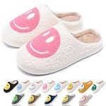 Cute Smile Slippers for Woman Men,Soft Plush Comfy Warm Couple Slip-On House Happy Face Slippers For Winter Indoor Outdoor Preppy Slippers Non-slip Fuzzy Flat Slides White Pink 4041