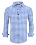 Alex Vando Mens Button Down Shirts Wrinkle Free 4-Way Stretch Print Business Casual Shirt, Blue Plaid, Large