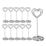 Table Number Folder Wedding Banquet Table Business Card Holder Memo Photo Holder Suitable for Parties Banquets Offices,12-Piece Set (Silver, Heart Shape)