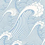 Blooming Wall CPS030 Peel&Stick Handpainting Seamless Blue White Waves Sea Sprays Self-Adhesive Prepasted Wallpaper Wall Mural (17.7“x394”)