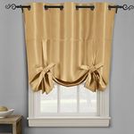 Royal Hotel Bedding Soho Tie Up Shade, 100% Blackout Window Curtain Panel, Top Grommet Faux Silk Panel, Solid Curtains, 63 Inches Long, Gold