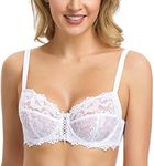 WingsLove Women's Full Coverage Non-Padded Bra Soft Cup Floral Lace Underwire Bra（White,18D