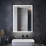 ELEGANT Bathroom Mirror Cabinet with Led Lights 500 x 700 mm Bathroom Cabinet with Shaver Socket & Bluetooth Speaker & Demister Pad Wall Mounted Single Door Storage cabinets