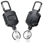 ELV 2 Pack Self Retractable ID Badge Holder Key Reel, Heavy Duty, 32 Inches Cord, Carabiner Key Chain, Hold Up to 15 Keys and Tools (Black)