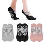 3 Pairs Non-Slip Yoga Socks for Women, Anti-Skid Pilates Socks with Grips & Straps, Breathable Cotton Ideal for Fitness, Ballet, Barre, Home Workouts, Dance, Sweat Absorption, One Size Fits Most