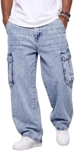 JMIERR Men's Denim Cargo Pocket Baggy Jeans S