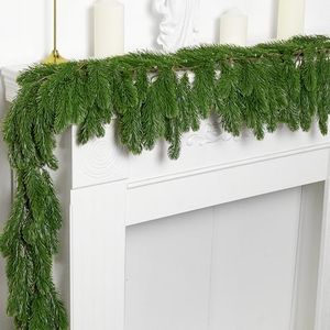 6 Ft Dense Christmas Norfolk Pine Garland- Single Fork Norfolk Pine Realistic Touch Garland Ornament- Artificial Pine Greenery Garland for Christmas Holiday Mantle Fireplace Table Home Decor