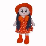 FunBlast Soft Doll for Girls - Doll Soft Toys for Girls, Soft Doll Set with Embroidered Face for Girls, Boys, Children (Orange Color)-40 CM