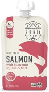 Serenity Kids 6+ Months Salmon Baby Food Pouches - No Added Sugar Nutrient-Packed Snacks - High-Protein Infant Food with 5g Protein - On-the-Go Baby Travel Essentials - 3.5 Oz, Pack of 12