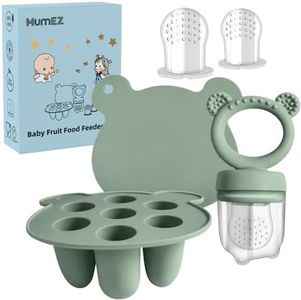 MumEZ Tetine Grignoteuse Bébé, Set de Mangeoire Pratique pour Bébé, Plateaux de Congélation pour Aliments Bébé Inclus, Tetine Fruits bebe Sans BPA, Tetines pour Enfants de 3 à 24 Mois (Vert)