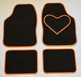 CARSTYLING UK ORIGINAL UNIVERSAL BLACK MATS WITH ORANGE HEART HEEL PAD