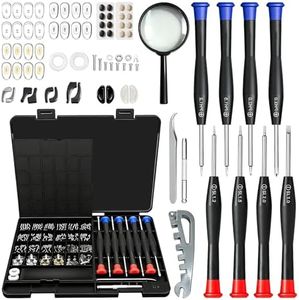 67 Piece Eye Glasses Repairing Kit, Magnetic Eyeglass Repair Tool Set with 16 Multiple Size Screws, 8 Precision Screwdrivers, Nose Pads, Ear Grips and Tweezer for Glasses Sunglasses Watches