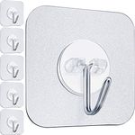 Jetec 6 Pieces Self Adhesive Hanging Hooks Reusable Sticky Hook Waterproof Transparent Hooks Seamless Wall Hooks for Kitchen Bathroom Bedroom