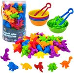 Rainbow Dinosaur Sorting Toy, YEESON 56 Pcs Counting Dinosaurs Toys Set, Dinosaur Counting Matching Game for Kids with Sorting Bowls and Tweezers Suitable for Toddlers and Preschoolers