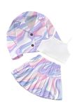 LAXNEEP Girls Printed Jacket and Skirt with Solid Cami Top Set | Multicolour Dress for Kids (Lavendar, 4-5 Year)