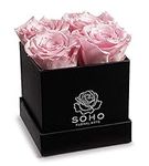 Soho Floral Arts | Roses In A Box | Genuine Roses that Last for Years (Black Square 4ct, Pink) | Mothers Day Gifts