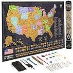 Scratch Map of The United States - 24x17 Scratch Off USA Map Poster with National Parks, Landmarks and State Flags - USA Scratch Off Map Best Gift for Travellers - Perfect Map Wall Art