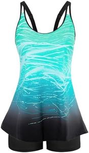 Arolina Retro Swimsuit for Women Tummy Control Blue Green Gradient Tankini Sets Modest Plus Size Bathing Suits for Summer 22W