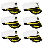 Pinsway 6PC Yacht Captain Hat Nautical Themed Sailor Boat Ship Sailor Party Hats Navy Marines Admiral Cap (White)