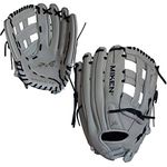 Miken Pro Series Slowpitch Softball Glove, White/Blue Laces, 14 inch, Left (Right Hand Throw)