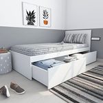 Studio Kook Tribe Right with Headboard Engineered Wood Single Bed with Drawers Matte Finish (Moonshine White)