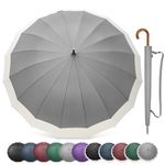 G4Free 54 Inch Large Windproof Umbrella for 2 Persons, 16 Ribs Auto Open Classic Wooden J Handle Cane Stick Golf Rain Umbrellas for Men Women Travel 120cm (Grey/Ivory)