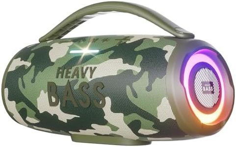 HEAVY BASS Speakers Bluetooth Wireless, 80W Max Loud Portable Speaker with Bass, 20H Playtime, IPX6 Waterproof, Dual Pairing, Gift Ideal for Adults Men Women Teen Boys Girls (Camo, Large)