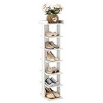 Youyijia 7 Tier Narrow Shoe Rack 104 * 25 * 27Cm Tall Narrow Shoe Storage Cabinet Slim Shoes Storage Vertical Shoe Tower Wooden Free Standing Shoe Rack for Hallway Home Bedroom (White)