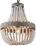 Newrays Retro Loft Vintage Rustic Round Wooden Beads Pendant Lamp E27 Led Hanging Lamp Decor Lights Modern for Living Room Hotel Kitchen (Small)