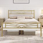 Yaheetech 5ft King Bed Solid Bed Frame with Cloud-inspired Design Headboard and Metal Bed Slats, Ample Under-bed Storage Antique Gold