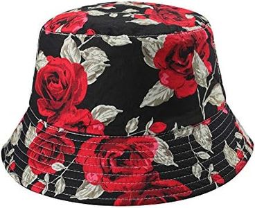 ZLYC Unisex Cute Print Bucket Hat Summer Travel Fisherman Cap for Women Men Teens (Rose Black)