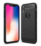 Plus® Carbon Fiber Brushed Texture Shockproof Back Case Cover for Apple iPhone XR - Black