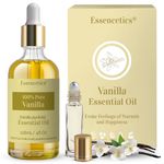 Essencetics Vanilla Essential Oil Blend - 4oz Glass Bottle with Dropper & Roll-On - 100% Pure & Organic - Infused with Natural Olive & Sunflower Oils - Perfect for Skin, Diffuser, Candle & Soap Making