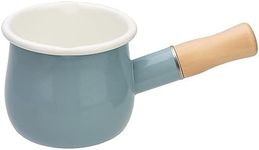 FYUEROPA Enamel Milk Pot, Butter Warmer Non-stick Mini Saucepan, 4 Inch 17 Oz Small Cookware with Wooden Handle(Sky Blue)