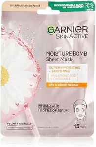 Garnier Moisture Bomb Chamomile And Hyaluronic Acid Sheet Mask, Hydrating & Soothing Face Mask, For Sensitive Skin, Biodegradable And Vegan Tissue, 28 G