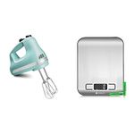 KitchenAid 5-Speed Ultra Power Hand Mixer (KHM512AQ, Aqua Sky) + Etekcity Food Kitchen Scale for Weight Loss and Baking