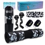 J Bryant Barbell Pad Set Cow Print for Squats Bench Press Workout, Including Thick Cushioned Hip-Thrusts Pad with Bag, Weight Lifting Straps, Hip Resistance Band and 2 Ankle Straps for Cable Machines