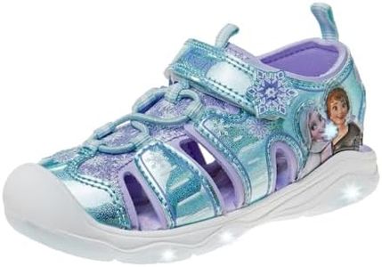 Disney Girls Frozen LED Light Up Sandals Closed Toe - Outdoor SlipOn Quick Dry Waterproof Shoe - Light Blue Lilac (size 9 Toddler)