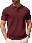 COOFANDY Mens Polo Shirts Pullover Short Sleeve Knit Button Down Shirts Casual Golf Shirts Wine Red