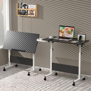 Escritorio Mesa Regulable Altura, Mesa Plegable Portatil, Mesa de Ordenador con Ruedas, Mesas Plegables Cocina, Mesa Auxiliar para Dormitorio, Oficina, Sala de Estar y habitación de los niños,Negro